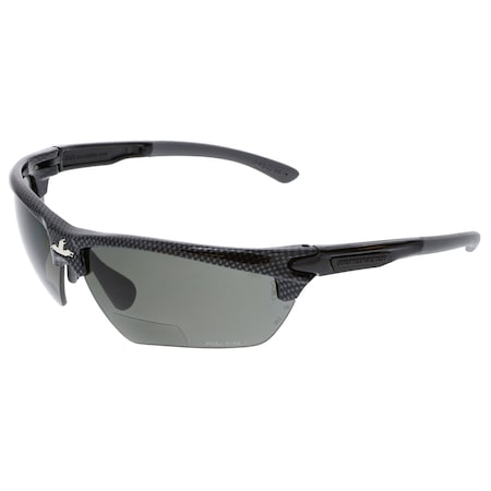 Mcr Safety Reader Safety Glasses, Carbon Fiber Gray Lens, MAX36 Dual Coating Coating, Regular DM3H25GZDC